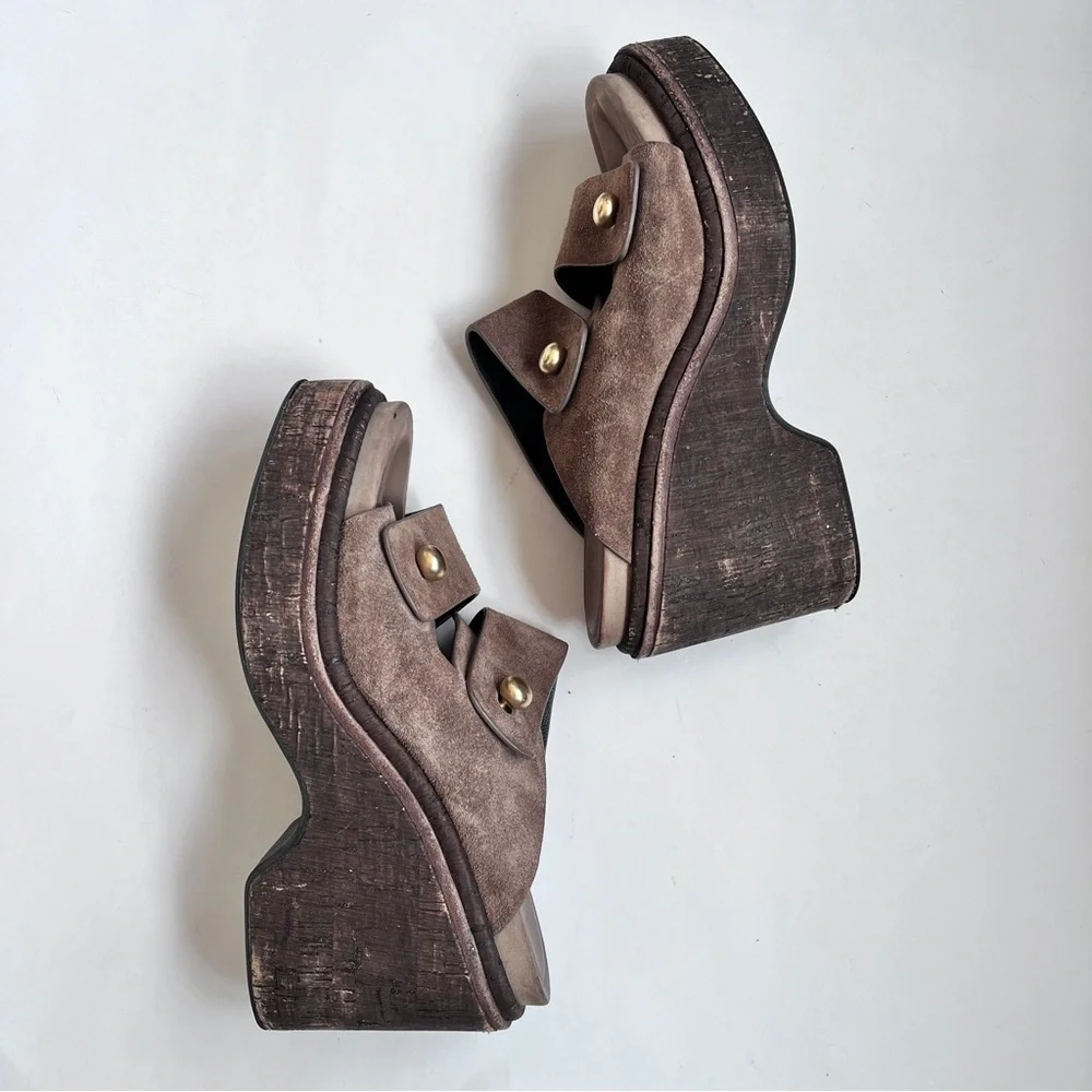 Rag & Bone Boho Sommer Brown Suede Wedge Sandals Size 6.5